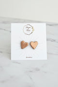rosy golden heart stud earrings, handmade polymer clay — Hammer & Thread