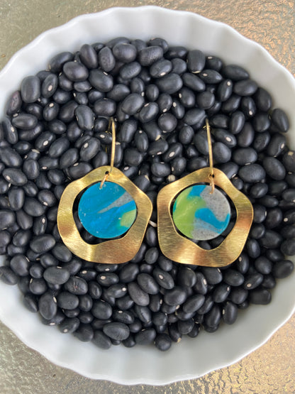 Wavy Circle Blue & Green Marble Earrings
