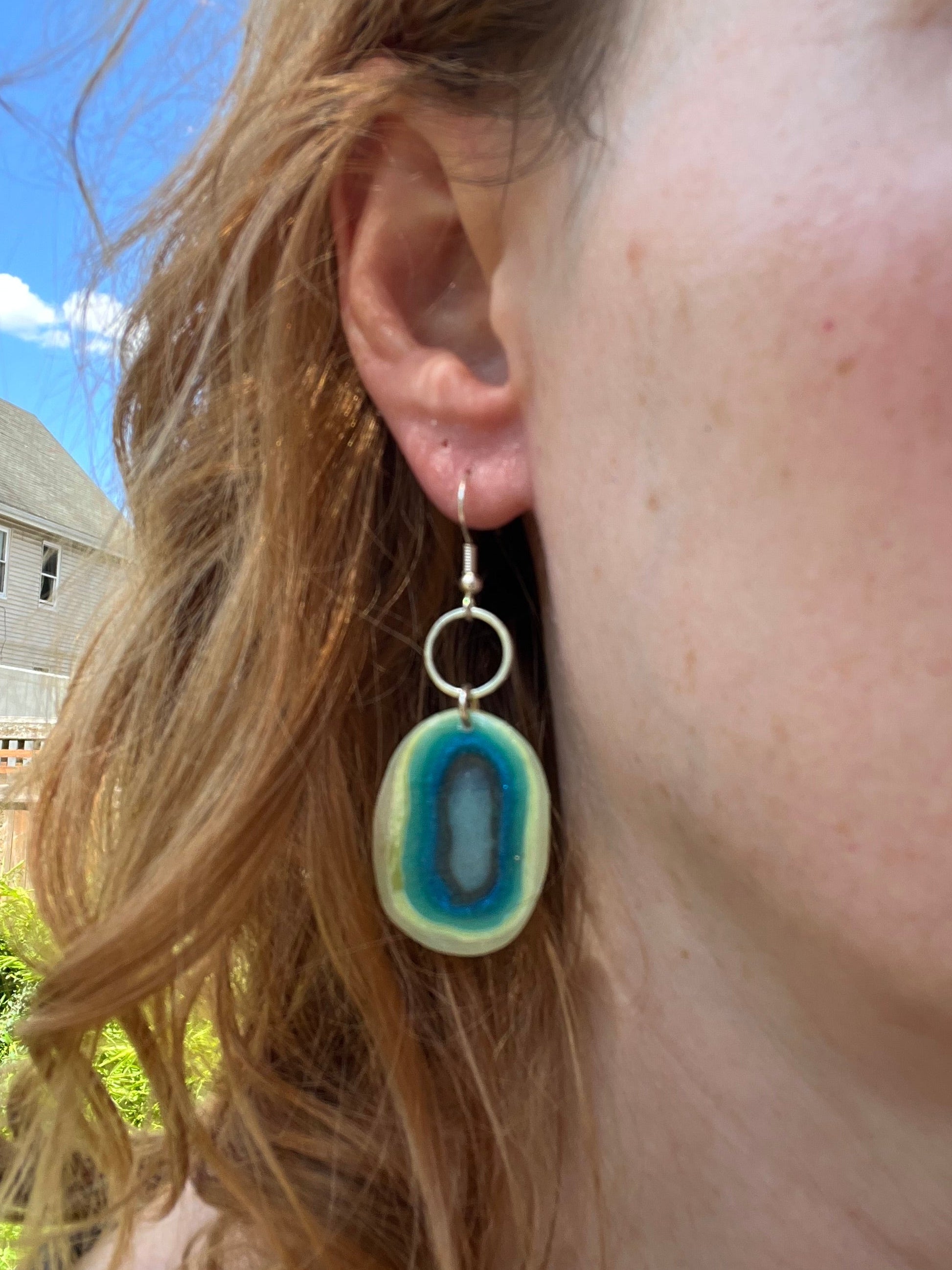 Blue Faux Agate and Stainless Steel Circle Dangles