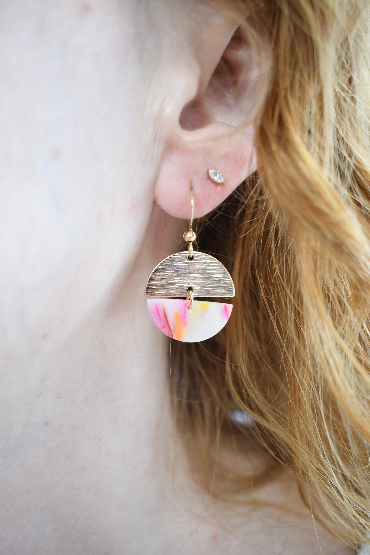 Mini Rainbow & Brass Semi-Circle Dangle Earrings