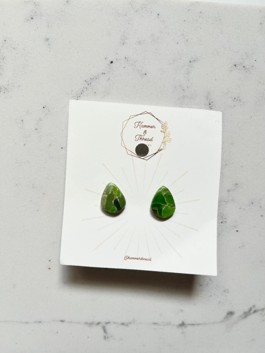 Green Marble Tear Drop Studs