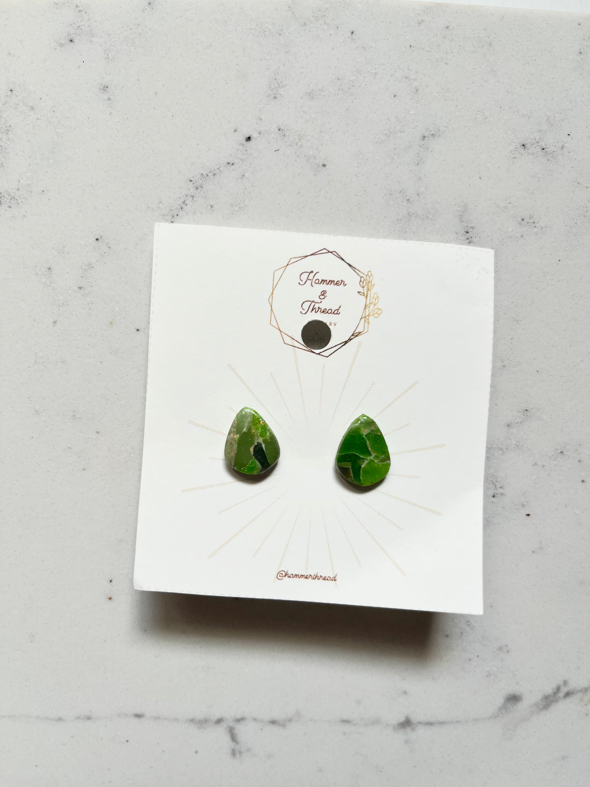 Green Marble Tear Drop Studs
