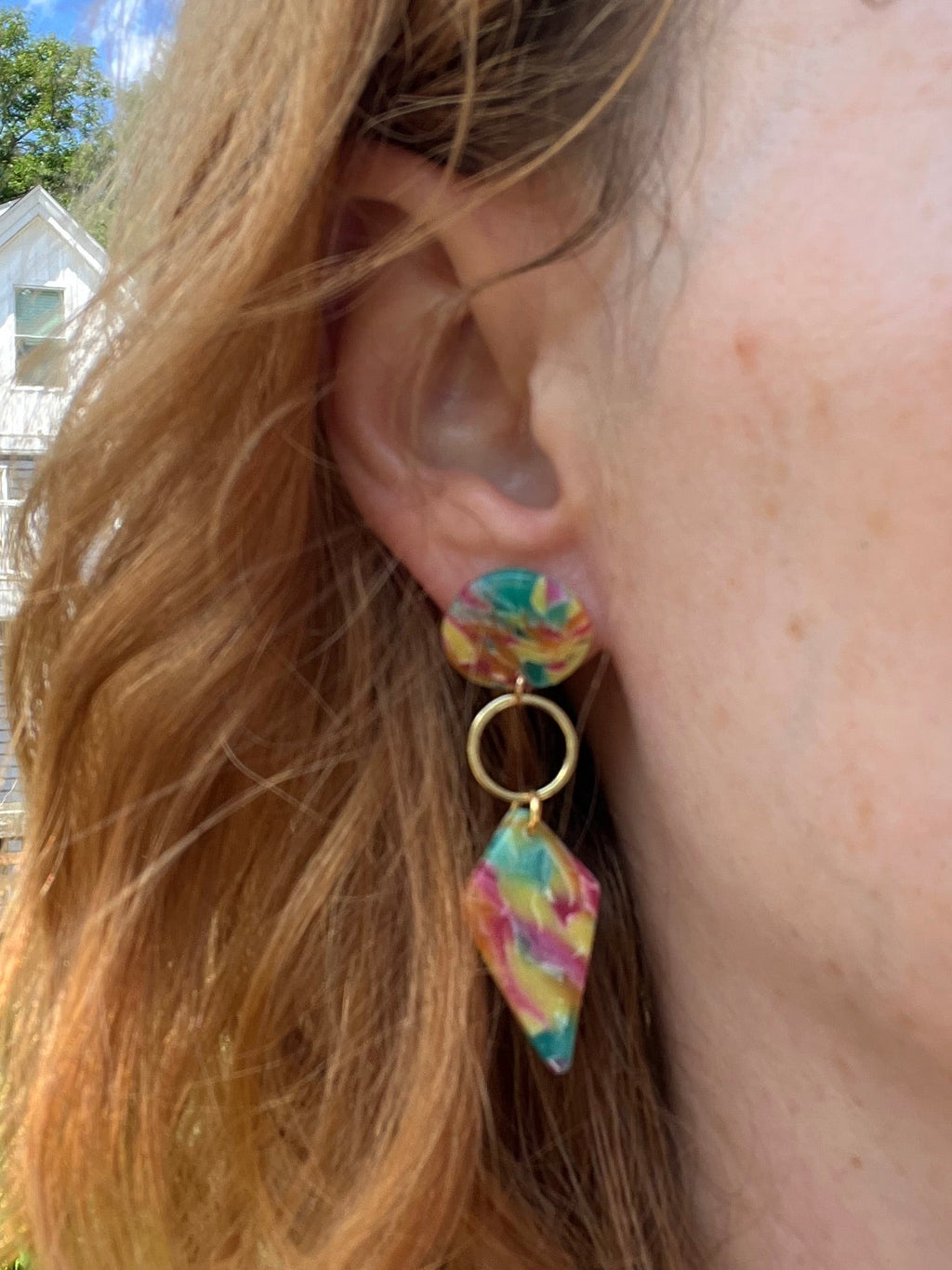 Confetti Marble and Brass Circle Dangles
