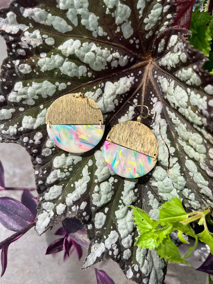 Matte Rainbow & Brass Semi-Circle Dangles