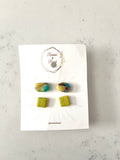 Rainbow Oval & Chartreuse Square Stud Earring Pack
