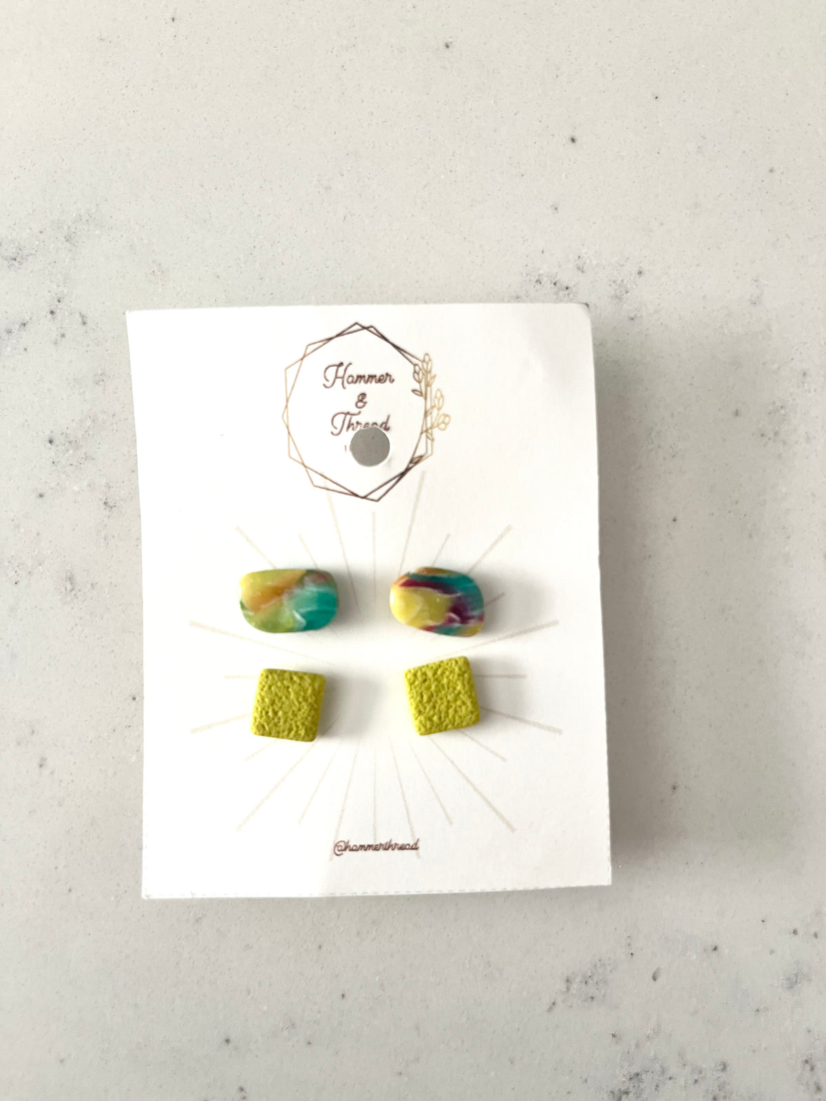 Rainbow Oval & Chartreuse Square Stud Earring Pack