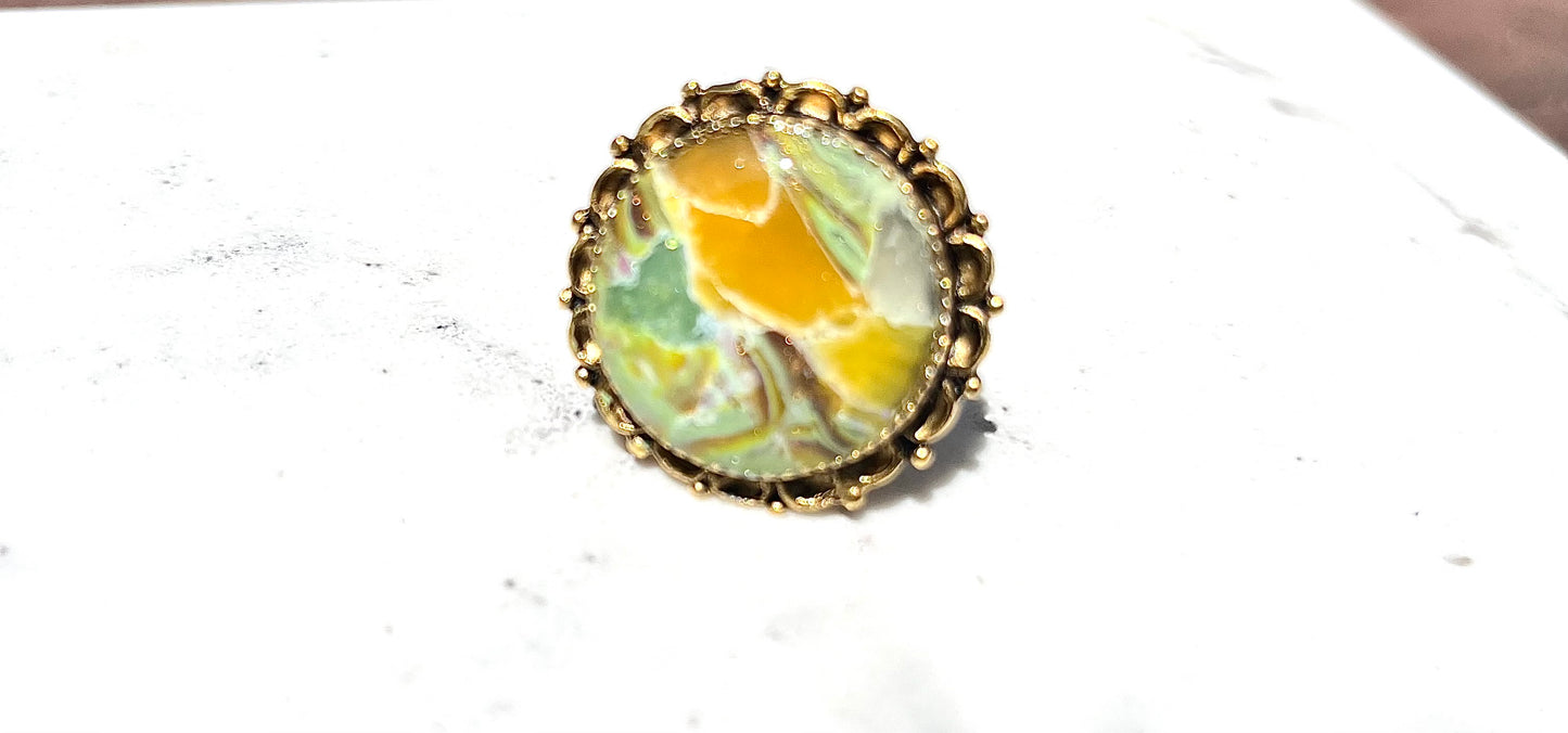 Yellow Mint Green Marble Faux Stone Ring