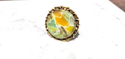 Yellow Mint Green Marble Faux Stone Ring