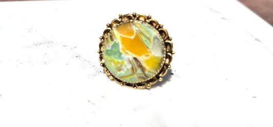 Yellow Mint Green Marble Faux Stone Ring