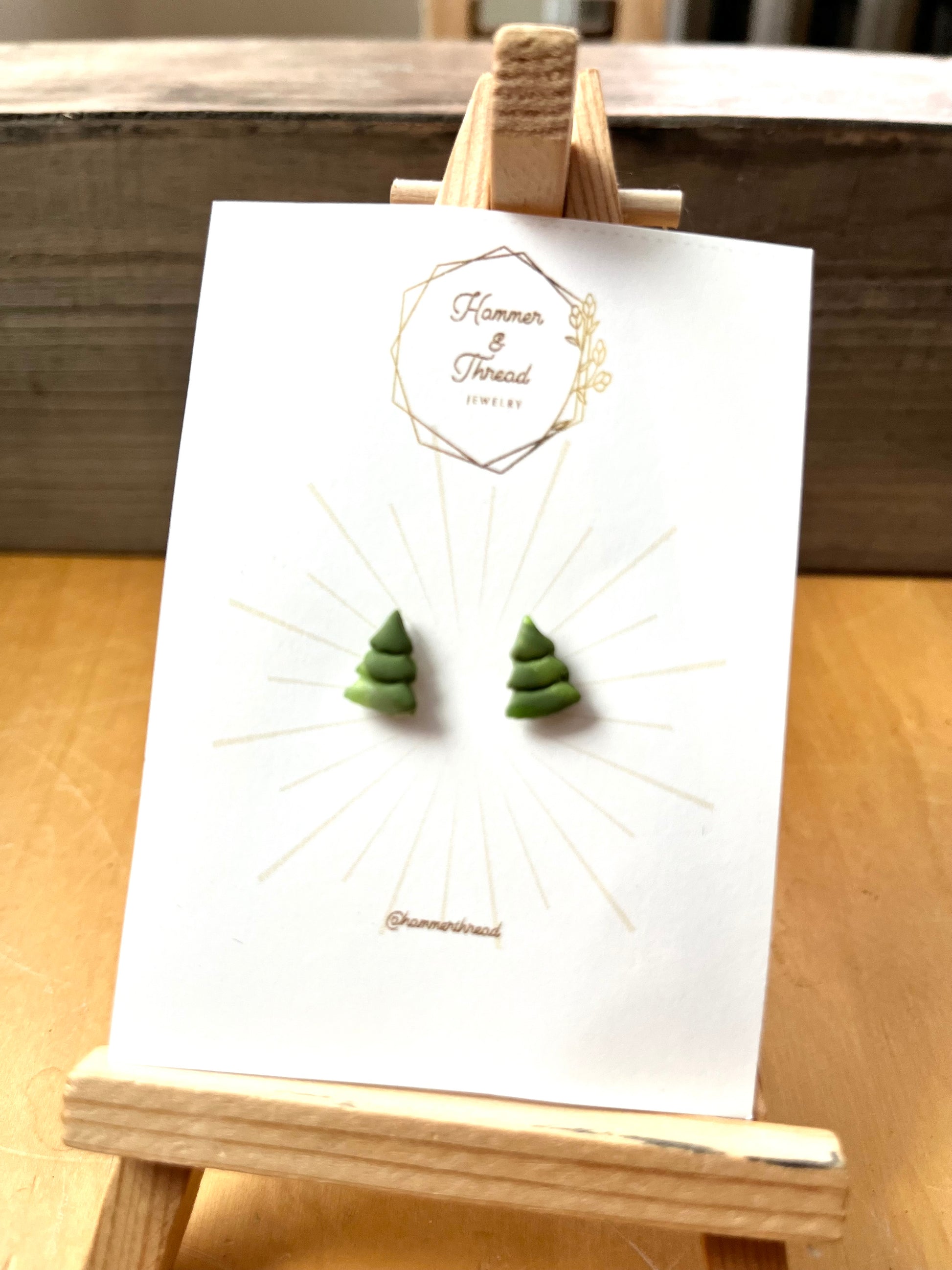 Tiny tree stud earrings, handmade polymer clay — Hammer & Thread