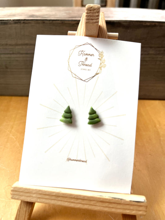 Tiny tree stud earrings, handmade polymer clay — Hammer & Thread