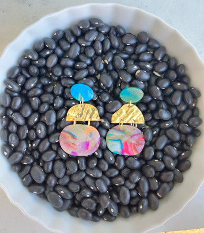 Rainbow Marble Tiered Earrings
