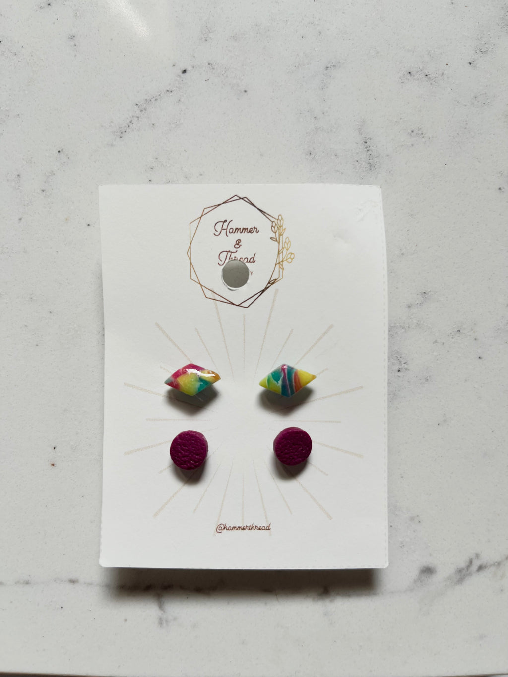 Micro Rainbow Diamond + Magenta Circle Stud Pack