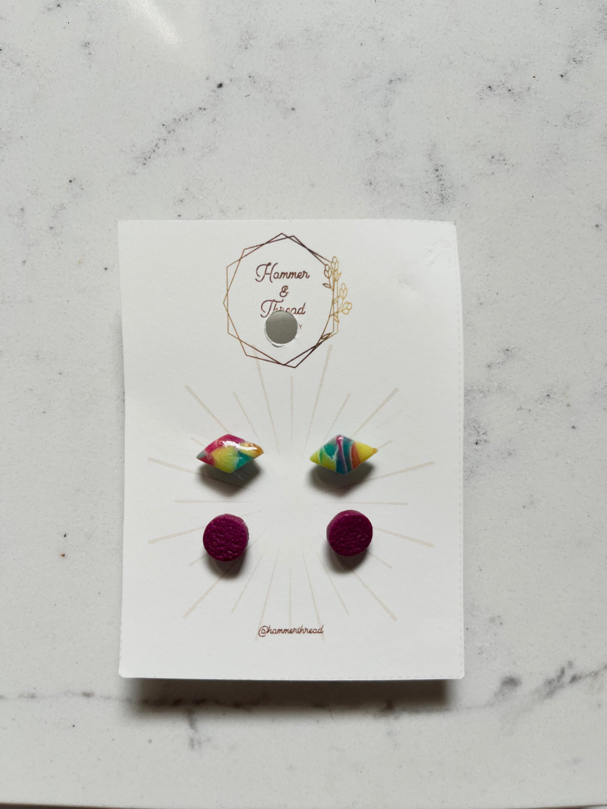 Micro Rainbow Diamond + Magenta Circle Stud Pack