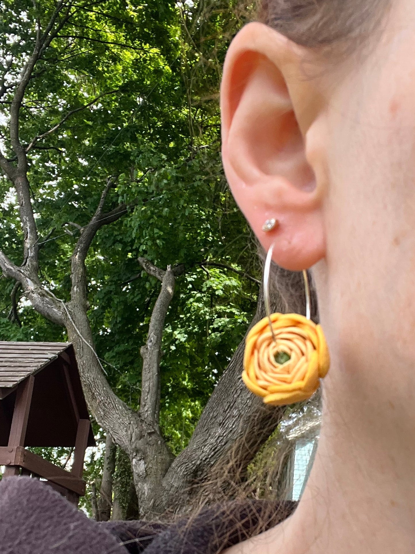 Yellow Ranunculus Hoop Earrings