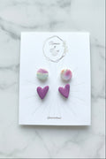 Matte Rainbow Circle & Magenta Heart Stud Earring Pack
