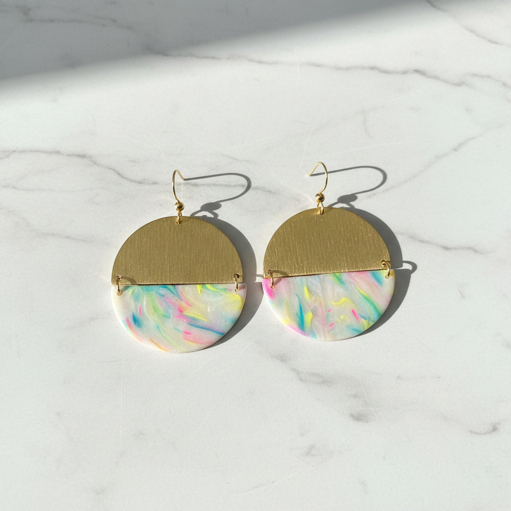 Matte Rainbow & Brass Semi-Circle Dangles