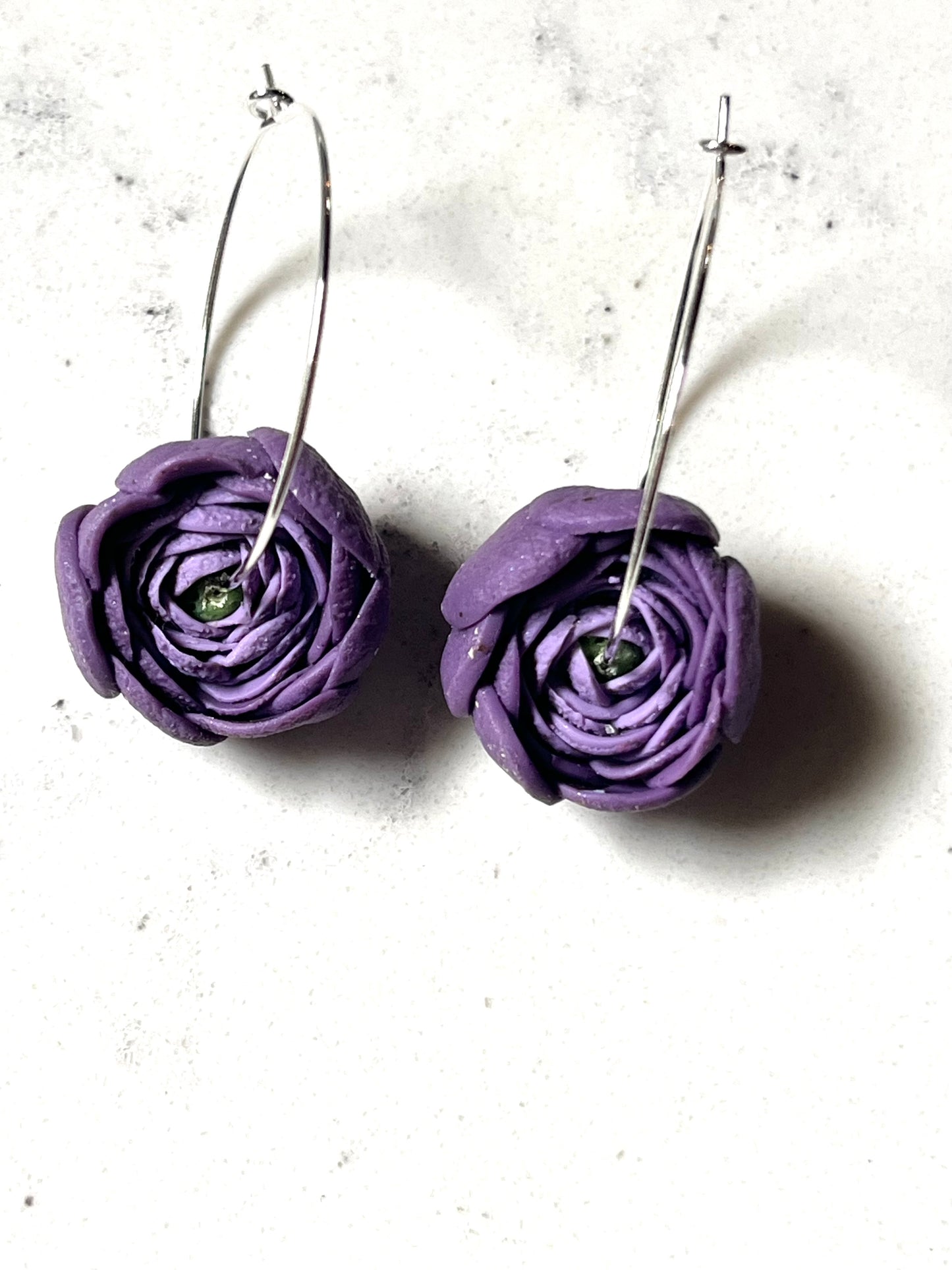 Purple Ranunculus Hoop Earrings