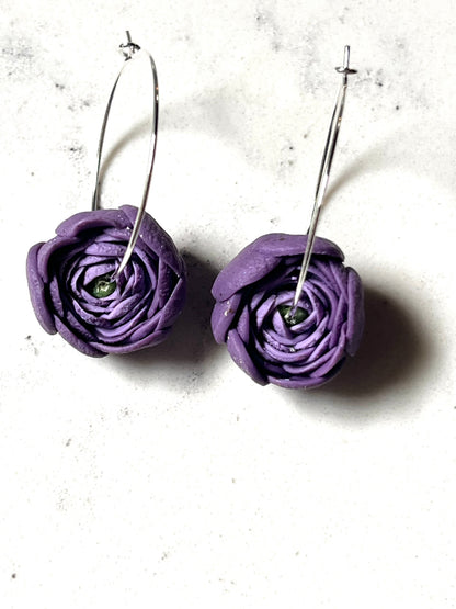 Purple Ranunculus Hoop Earrings