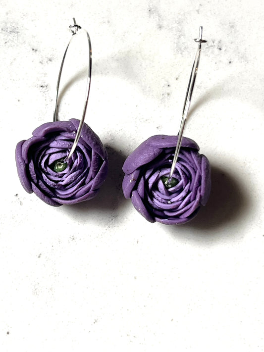 Purple Ranunculus Hoop Earrings