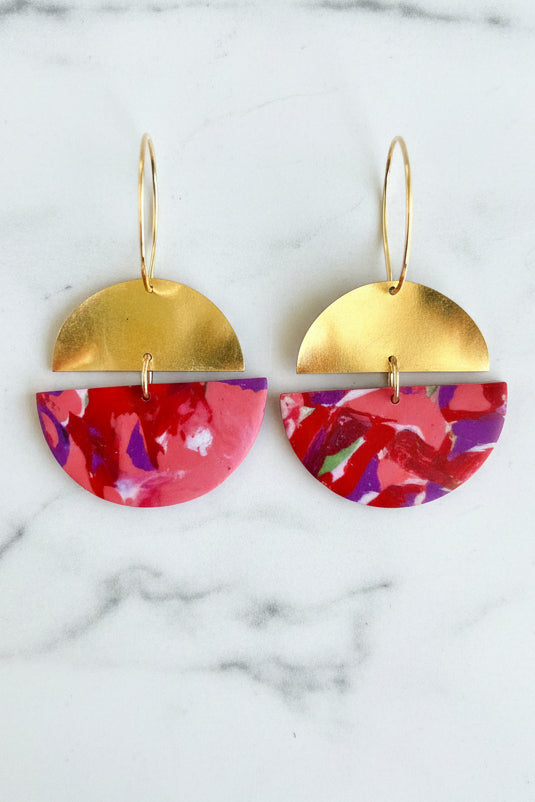 Red & Purple Marble Semi Circle Dangles