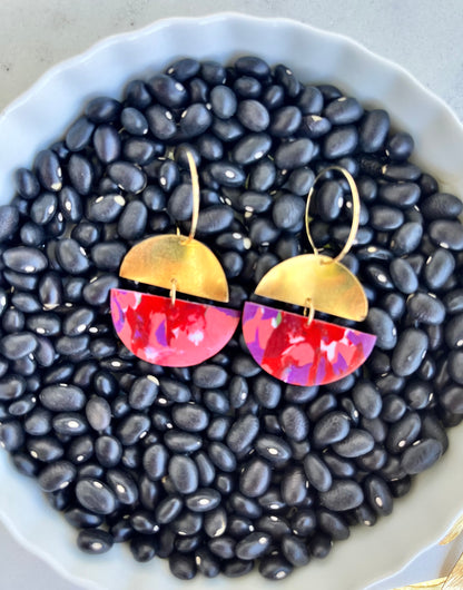 Red & Purple Marble Semi Circle Dangles