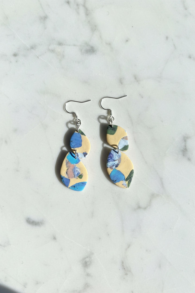 Terrazzo organic dangle earrings, handmade polymer clay — Hammer & Thread