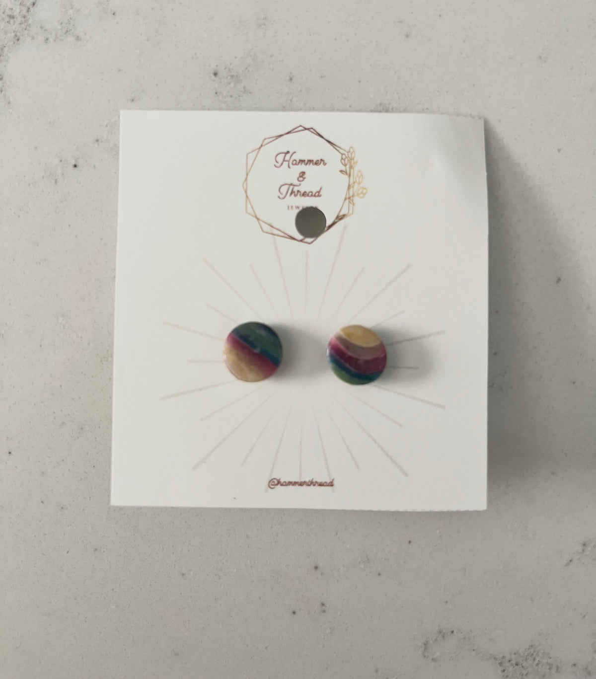 Magenta Blue Faux Agate Circle Studs
