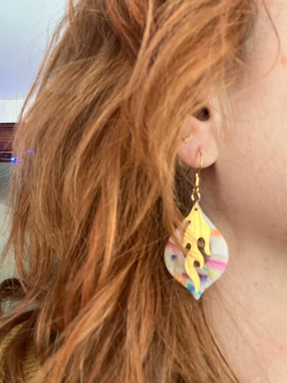 Rainbow flame dangle earrings, handmade polymer clay — Hammer & Thread