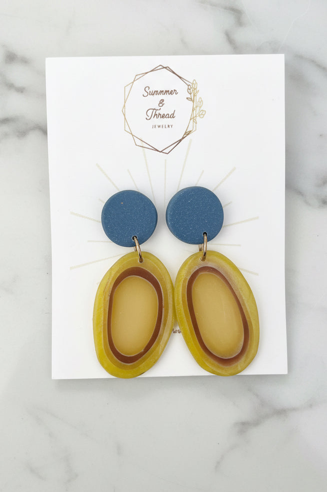 Faux Yellow Agate and Blue Dangles