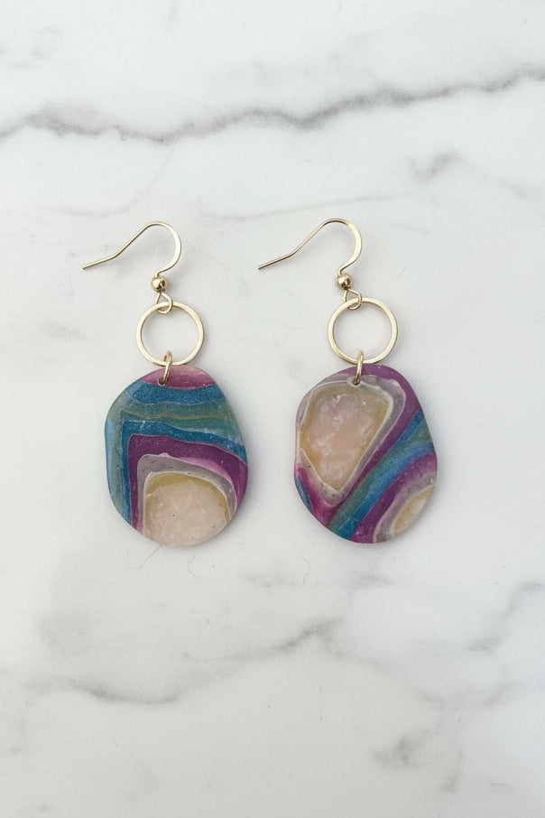 Magenta Faux Agate and Stainless Steel Circle Dangles