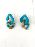 Watercolor & Teal Link Stud Dangle Earrings
