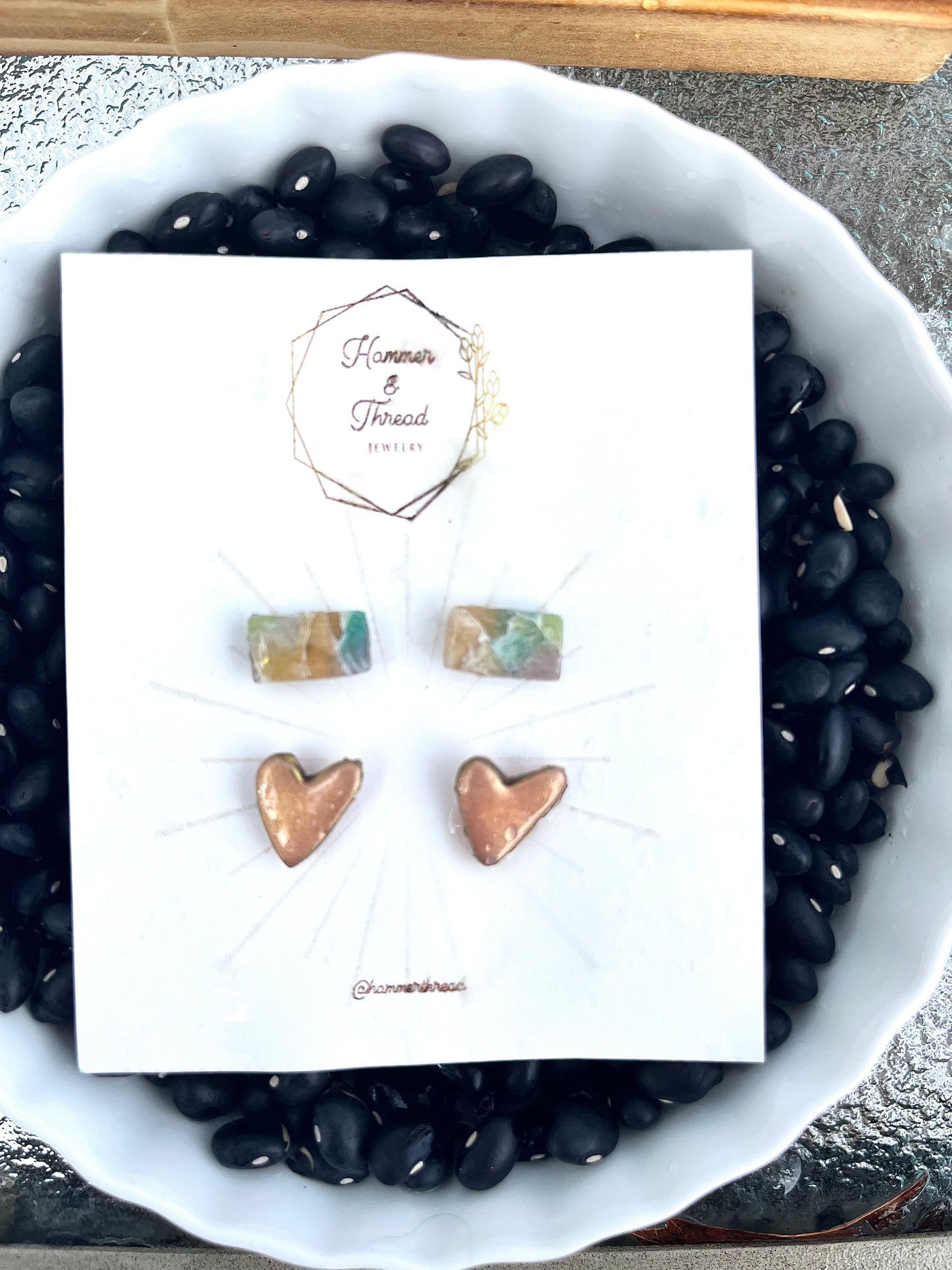 Faux Stone Bar & Rosy Golden Hearts Stud Pack