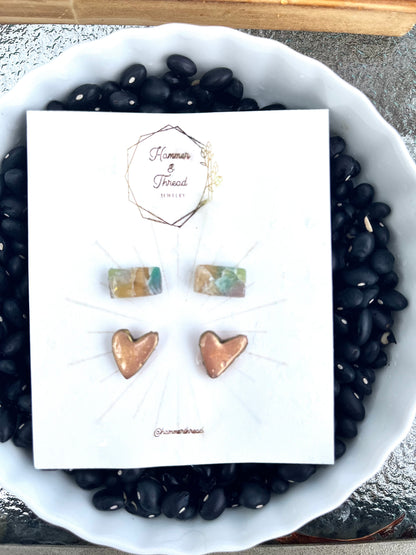 Faux Stone Bar & Rosy Golden Hearts Stud Pack