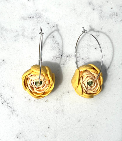 Purple Ranunculus Hoop Earrings