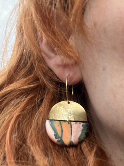 Orange Marble Semi Circle Dangle Hoops