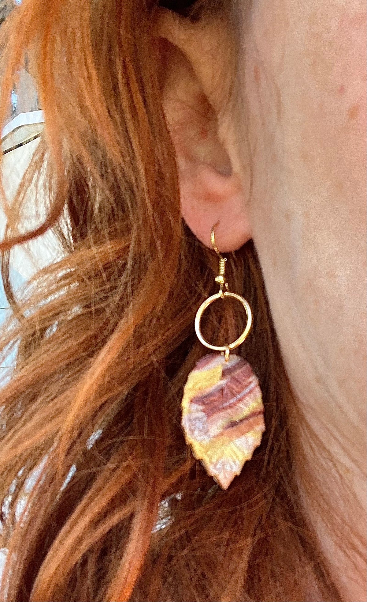 Metallic mocha leaf dangle earrings, handmade polymer clay — Hammer & Thread