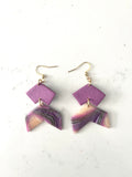Faux Purple Agate Chevron Dangle Earrings