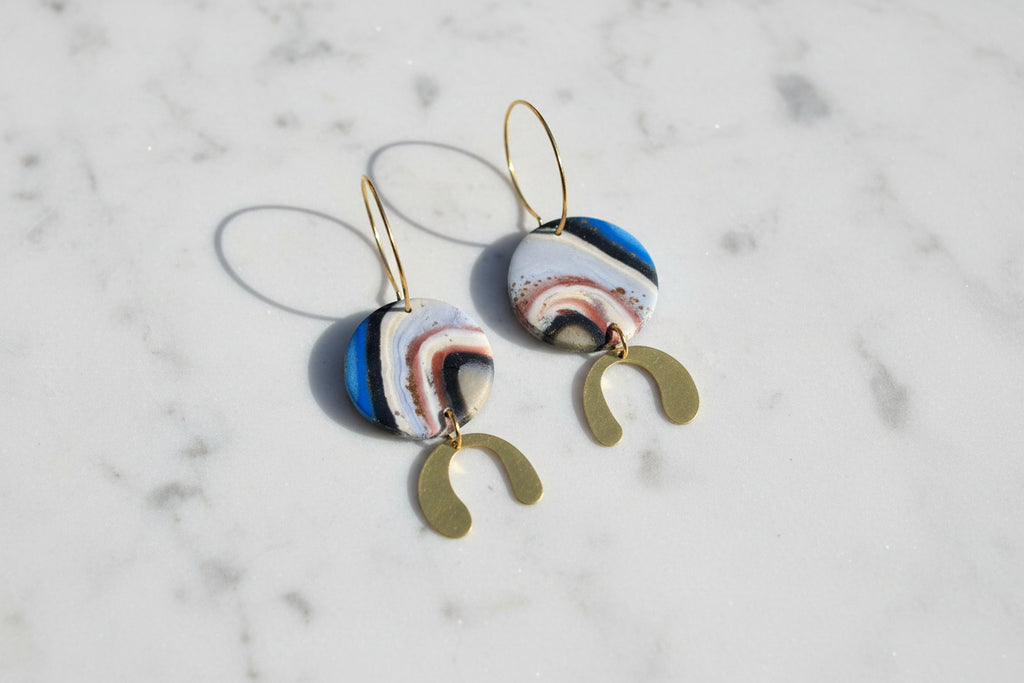Faux agate stone dangle earrings, handmade polymer clay — Hammer & Thread