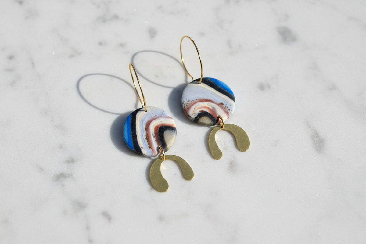 Faux agate stone dangle earrings, handmade polymer clay — Hammer & Thread
