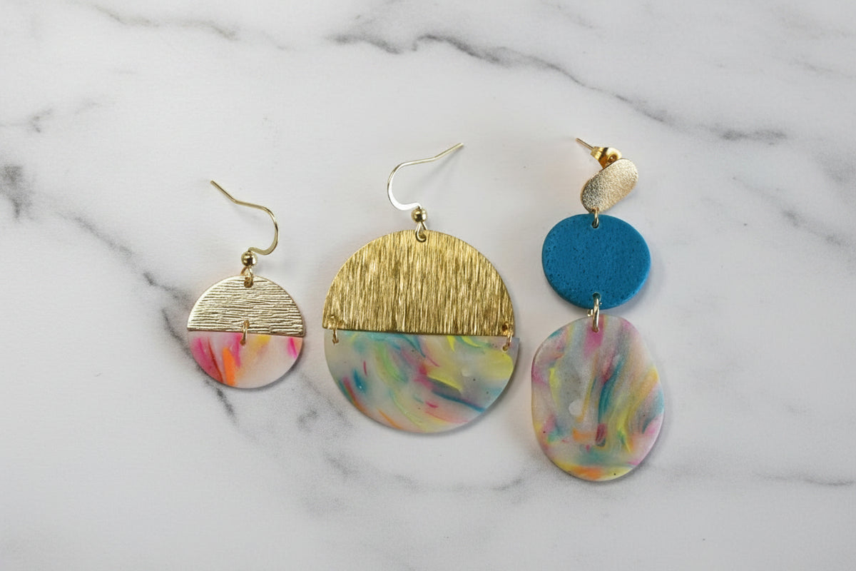 Mini Rainbow & Brass Semi-Circle Dangle Earrings