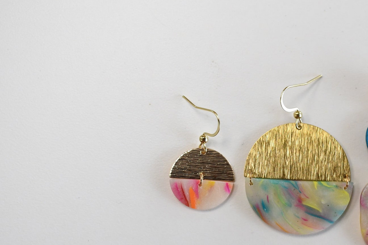 Mini Rainbow & Brass Semi-Circle Dangle Earrings
