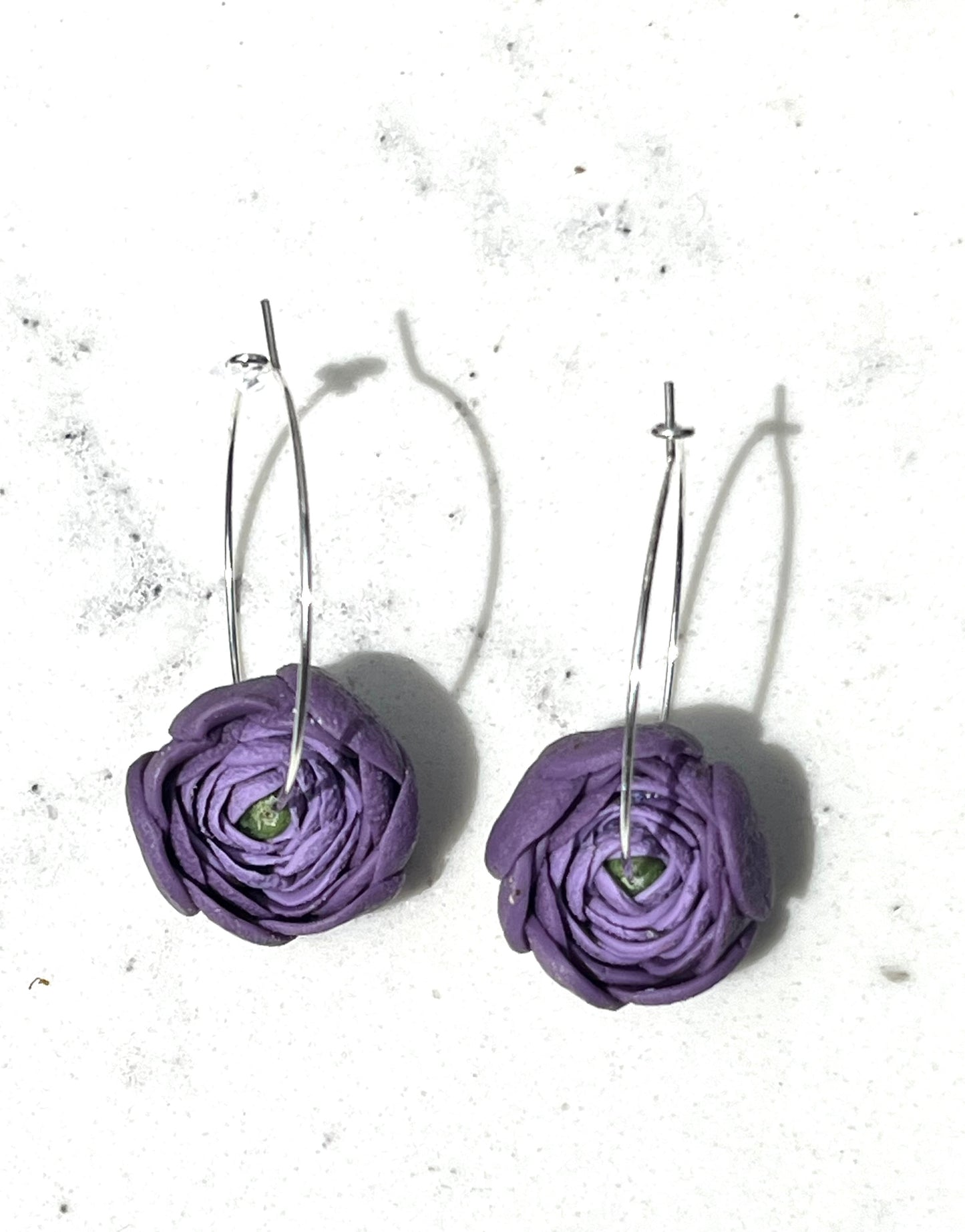 Purple Ranunculus Hoop Earrings
