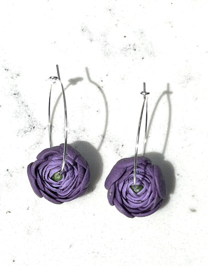 Purple Ranunculus Hoop Earrings