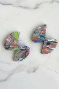 Big ripple technicolor dangle earrings, handmade polymer clay — Hammer & Thread