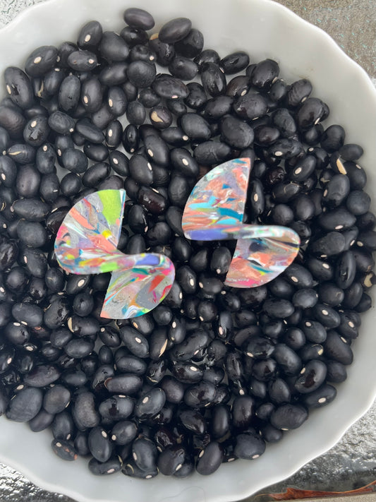 Big ripple technicolor dangle earrings, handmade polymer clay — Hammer & Thread