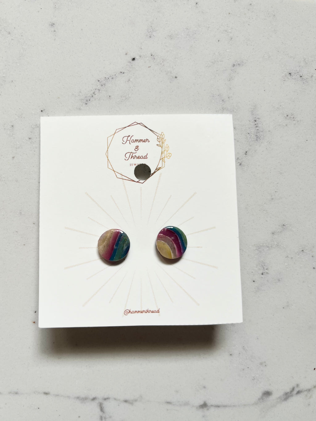 Magenta Blue Faux Agate Circle Studs