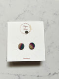 Magenta Blue Faux Agate Circle Studs