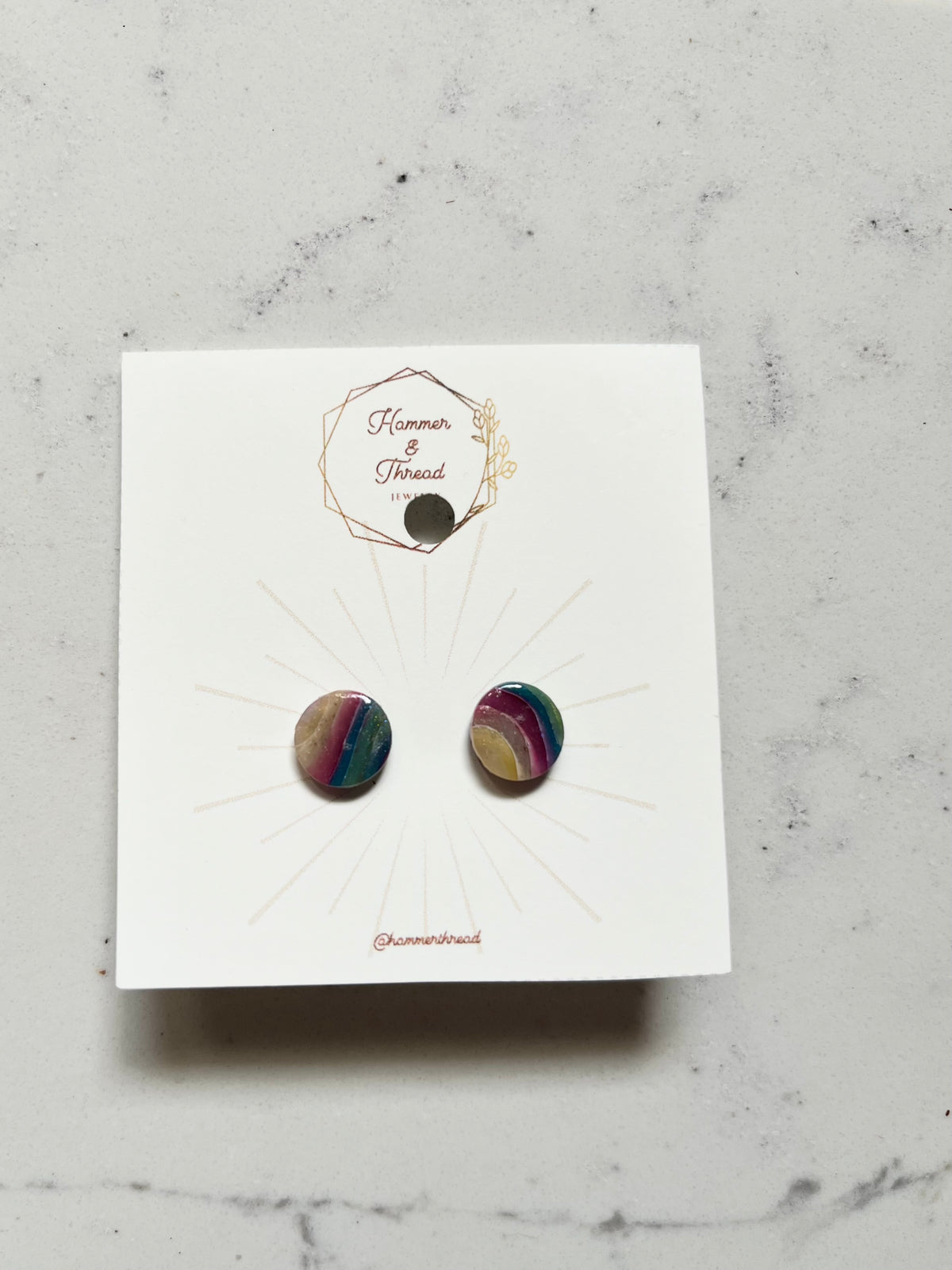 Magenta Blue Faux Agate Circle Studs