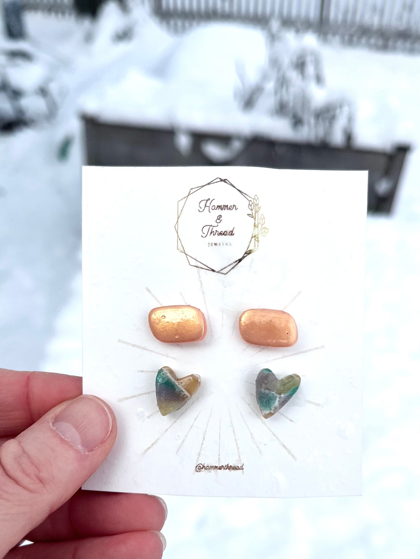 pebbles and hearts stud earrings, handmade polymer clay — Hammer & Thread